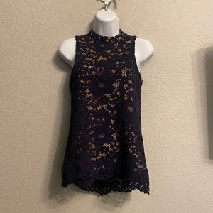 Rose + Olive Plum Lace Overlay Sleeveless Top XS